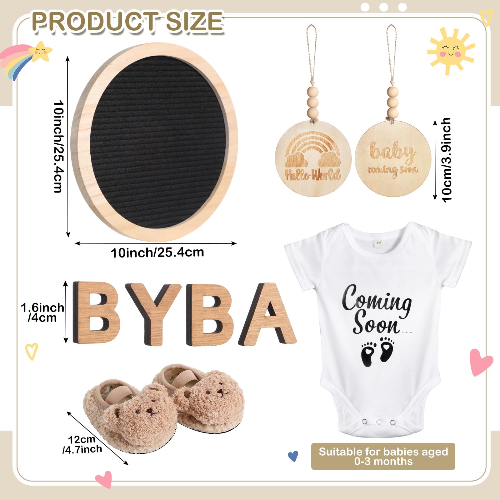 8-Piece Pregnancy Announcement Set - Felt Letter Board, Round Sign, Baby Bodysuit, Booties & Wooden Blocks for Gender Reveal & Baby Shower (Black) | Perfect for Social Media Announcements, Maternity Photos & New Parent Gifts