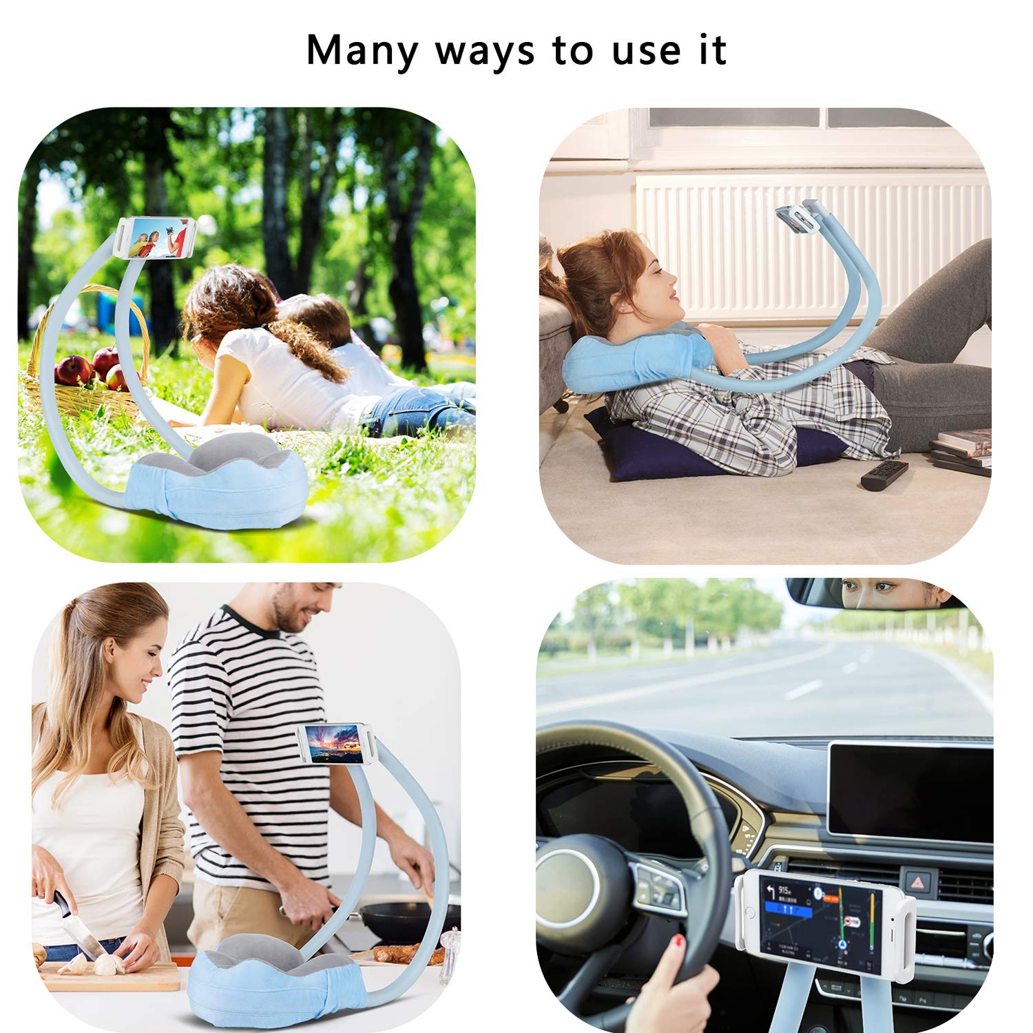 AIMI Neck Pillow Phone Holder - Adjustable & Ergonomic Stand for Smartphones & Tablets - Perfect for Home, Travel, Office & Outdoor Use - Comfortable & Durable Design (Blue)