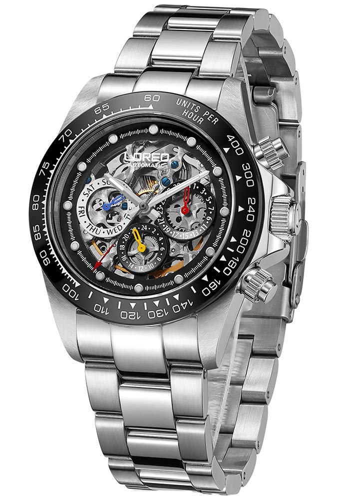LOREO Men's Automatic Watch - Silver Stainless Steel, Sapphire Crystal, Ceramic Bezel, Date Display, Military Diving Watch, Waterproof 200M - Perfect for Outdoor Adventures, Scuba Diving & Everyday Wear