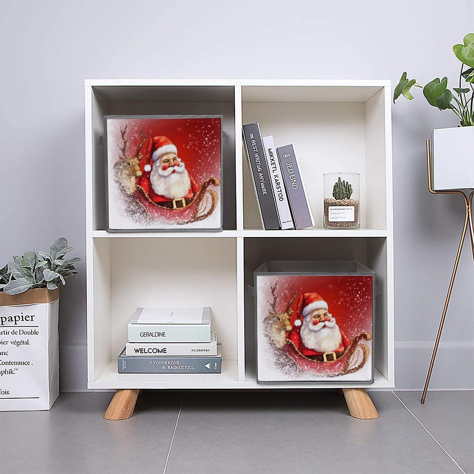 6-Piece Collapsible Christmas Santa Claus Printed Storage Bins with Handles - Foldable Organizing Baskets for Shelves, Closet & Home Organization | Holiday Decor Storage, Toy Organizer, Household Essentials
