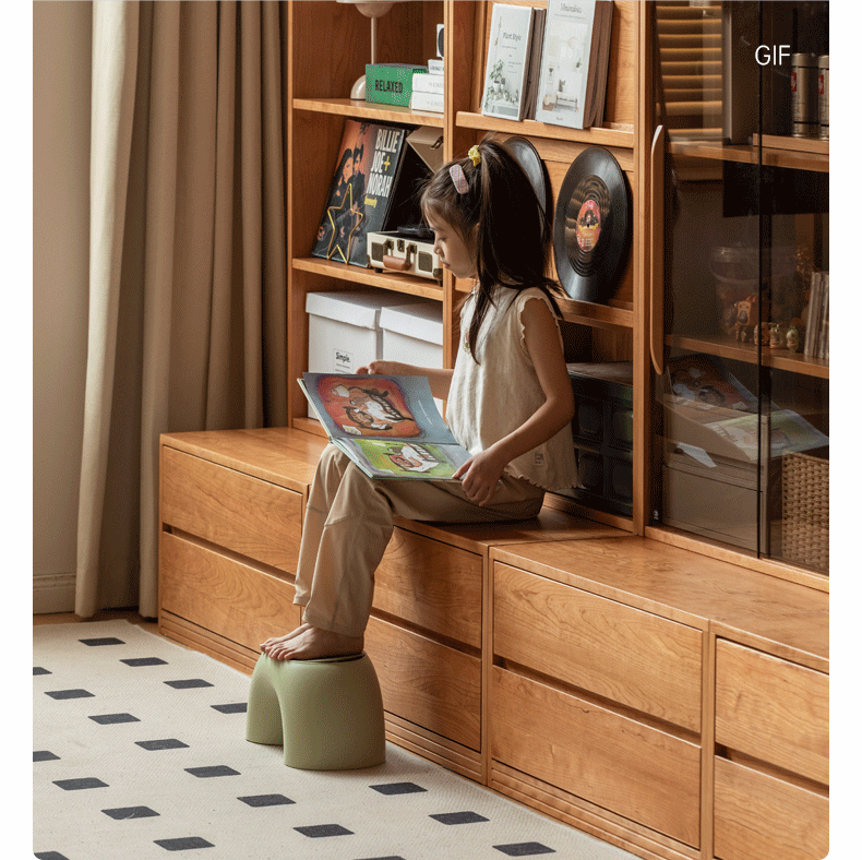 Cherry Solid Wood Bookcase with Glass Cabinet Doors - Modern Home Office & Living Room Storage Solution for Books, Decor & Display