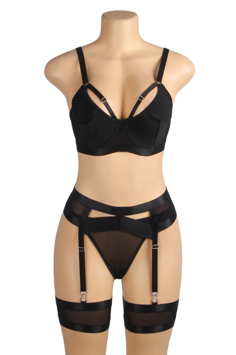 Sexy Bondage Bra & Garter Lingerie Set - Black Lace BDSM Underwear for Women - Perfect for Role Play, Boudoir Photography & Romantic Nights