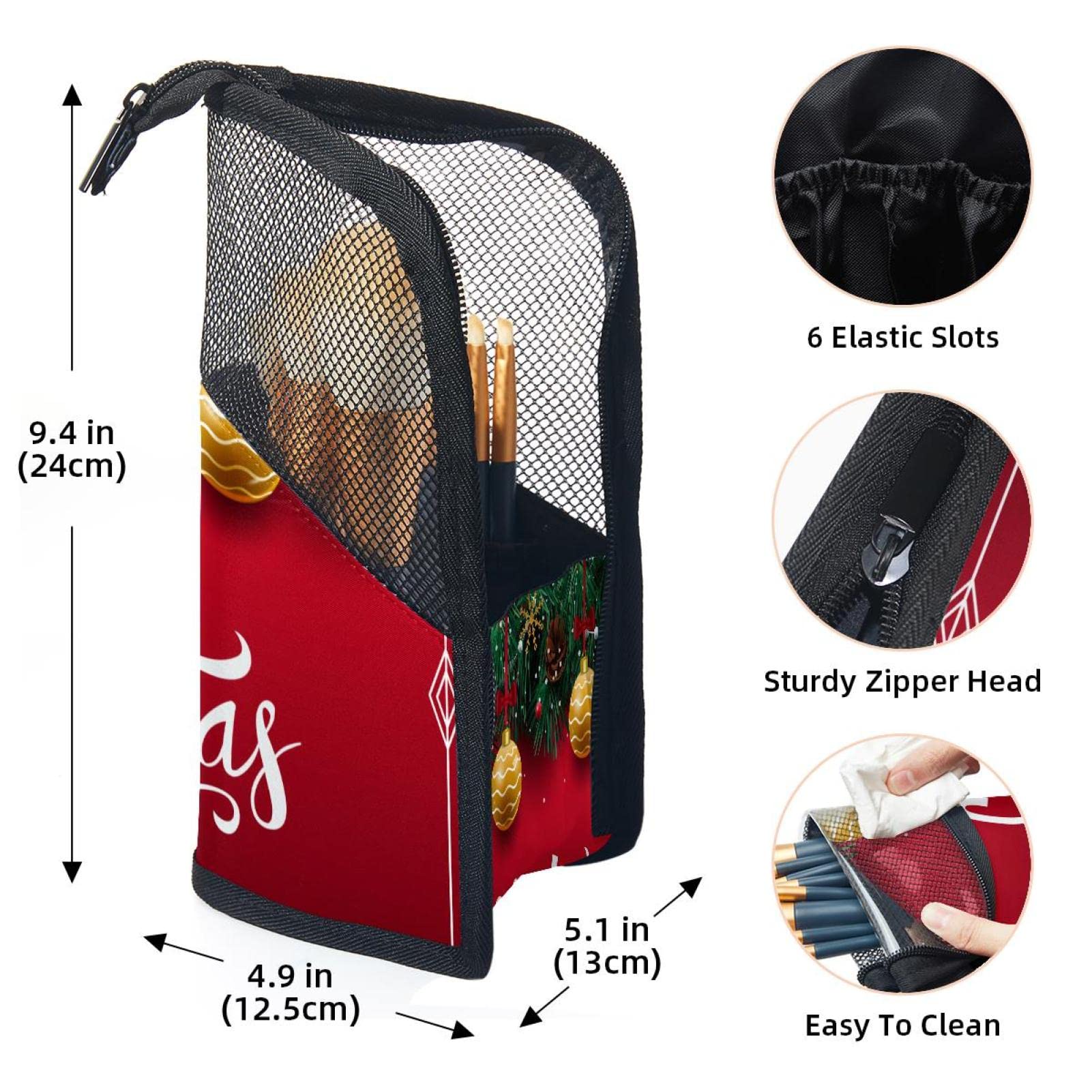 12-Piece Makeup Brush Organizer Bag with Christmas Design - Portable Travel Cosmetic Brush Holder Case for Makeup Artists & Beauty Enthusiasts - Perfect for Holiday Gifts, Home Storage & On-the-Go Touchups