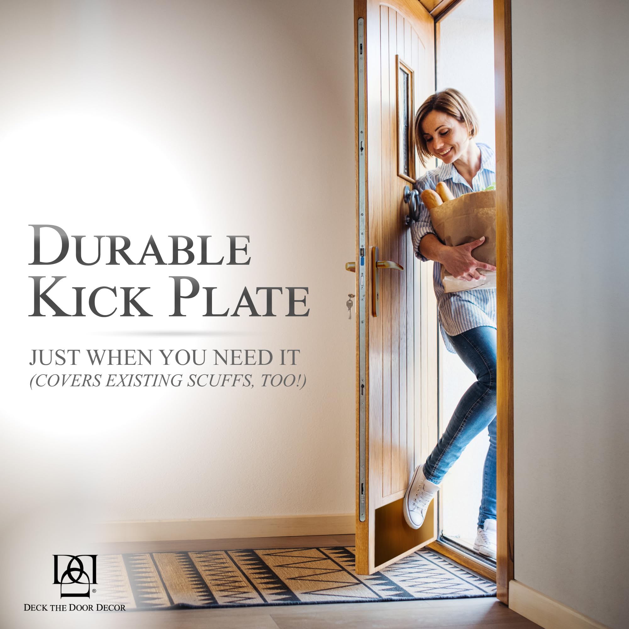 Deck The Door - Elegant & Durable Anodized Aluminum Door Kick Plate with Self-Adhesive - 8x32