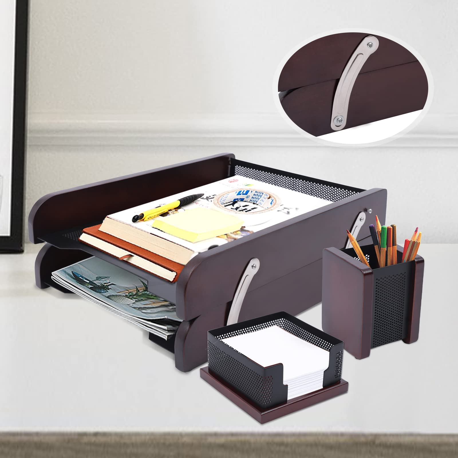 YIYIBYUS 2-Tier Mesh Metal Document Letter Tray - Office Desk Organizer for Files, Papers, Mail | Perfect for Home Office, School, and Workplace Organization