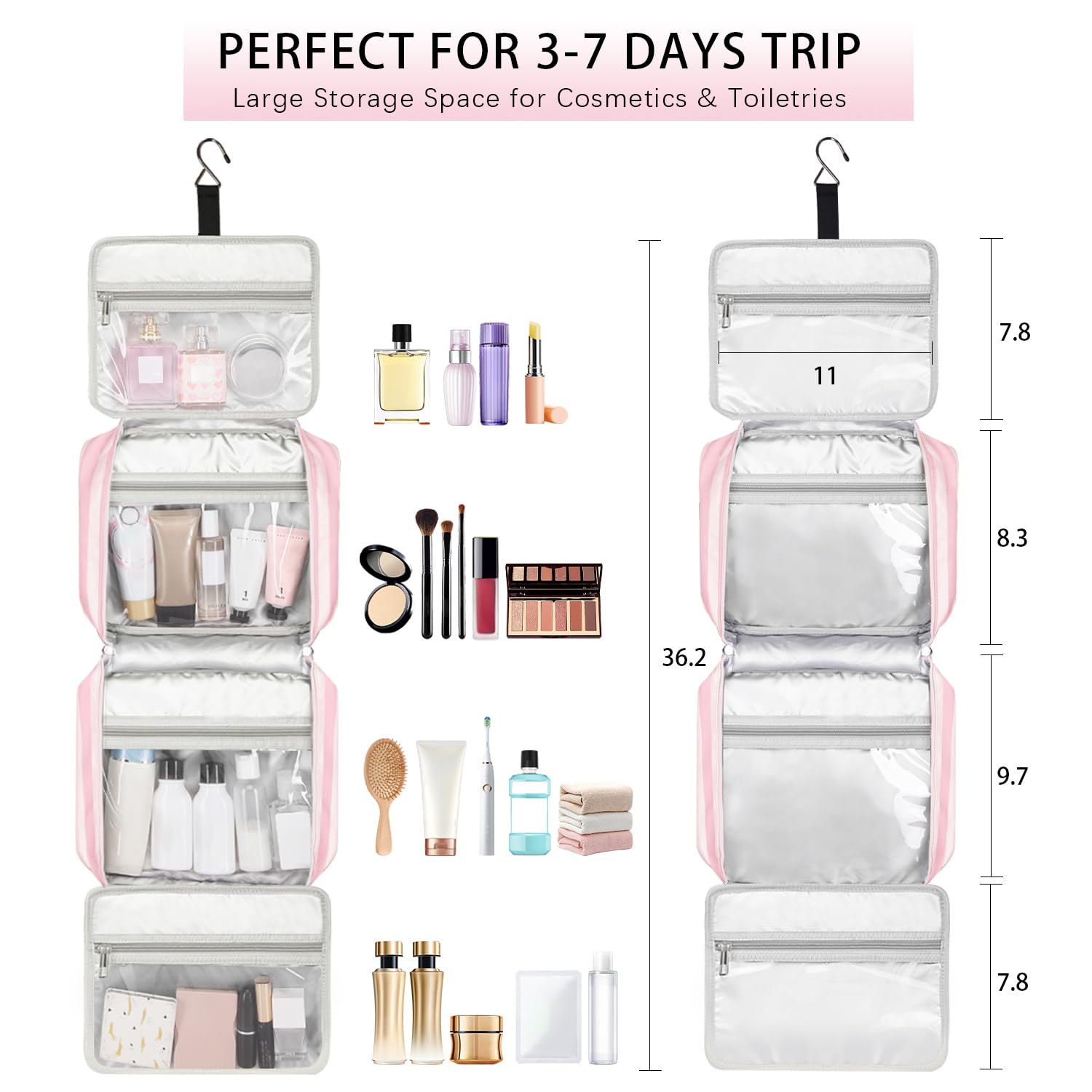 Waterproof Hanging Travel Toiletry Bag for Women - Large Portable Makeup Organizer with Hook for Cosmetics & Essentials | Perfect for Vacation, Camping & Business Trips