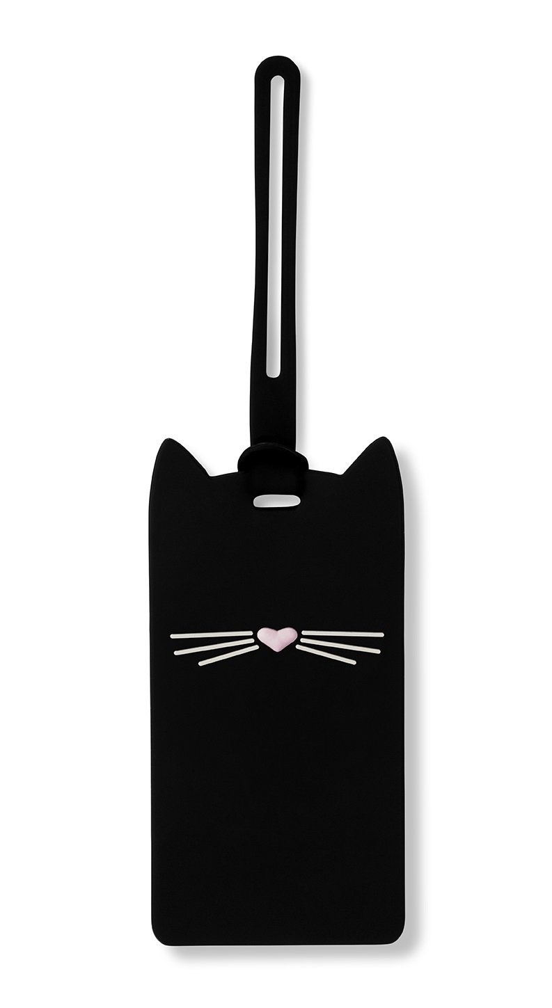 Kate Spade New York Black Cat Silicone Luggage Tag - Durable Adjustable Strap for Travel Bags & Suitcases - Perfect for Airports, Vacations & Business Trips