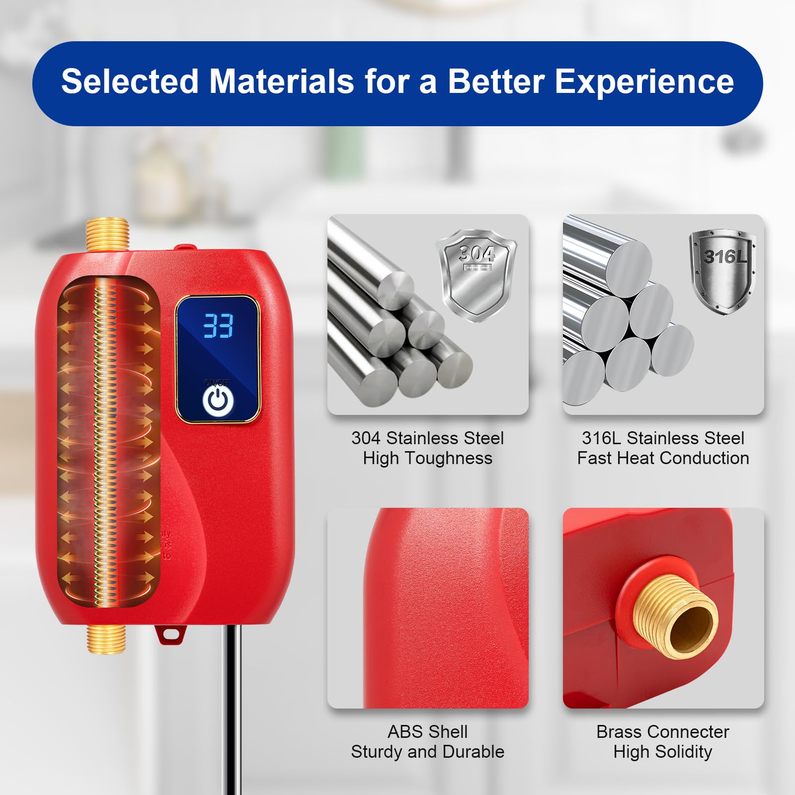 RANZHIX Mini Tank Water Heater 110V Electric Tankless Instant Hot Water System for Bathroom, Kitchen & Washing - Compact & Efficient (Red) | Perfect for Small Spaces, RVs, Offices & Home Use