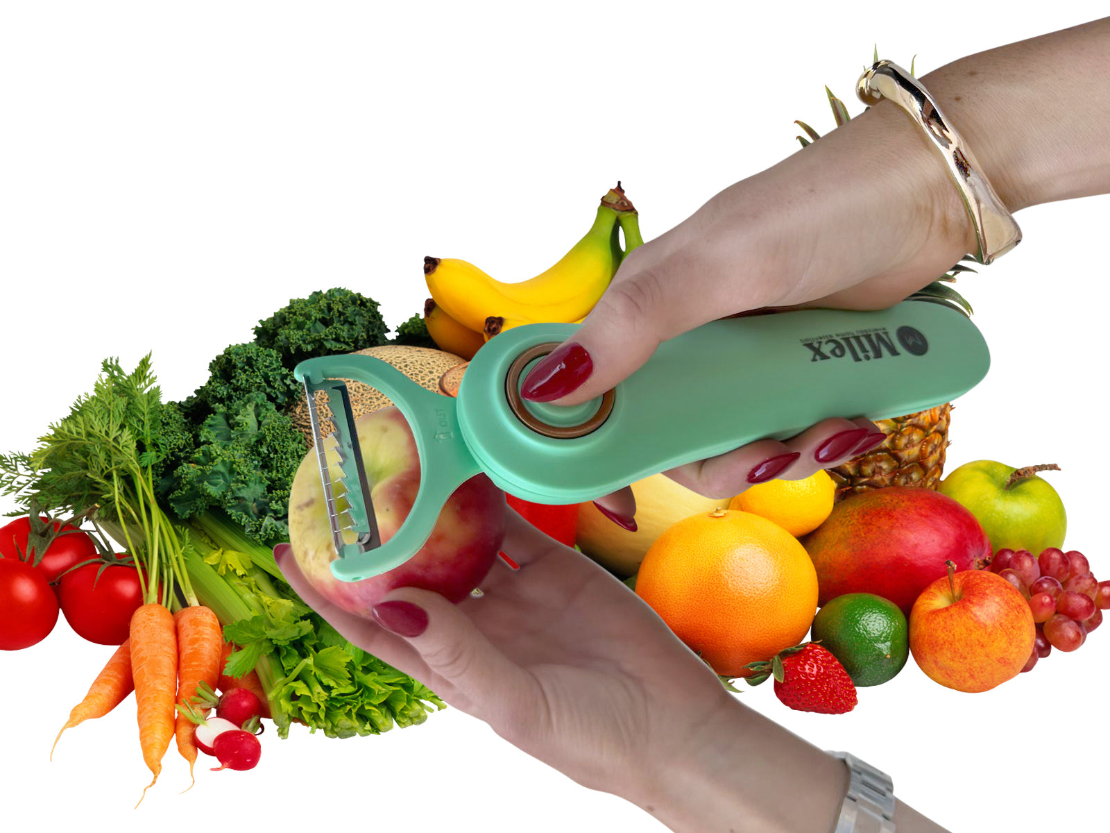 5-in-1 Electric Vegetable Peeler with Recipe Book & Oil Brush - Multi-Function Kitchen Tool for Peeling, Slicing, Grating - Perfect for Potatoes, Carrots, Apples & More