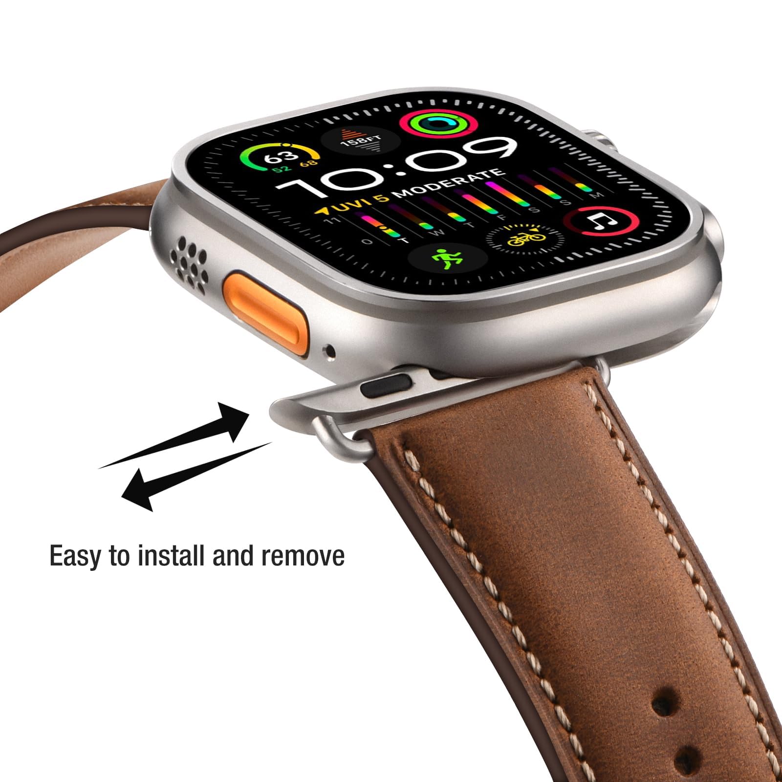 Bestig Genuine Leather Apple Watch Band - Compatible with 38mm 40mm 41mm 42mm (Series 10/9/8/7/6/5/4/3/2/1 & SE) - Stylish iWatch Strap for Women & Men - Perfect for Work, Gym & Everyday Wear