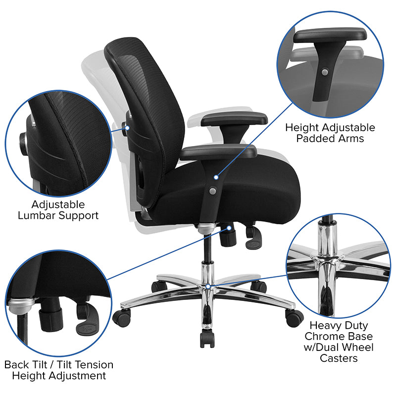 Hercules Series 24/7 Heavy Duty Big & Tall 500 lb Capacity Black Mesh Executive Office Chair with Ergonomic Lumbar Support & Ratchet Back - Perfect for Long Work Hours, Gaming, and Home Office Use