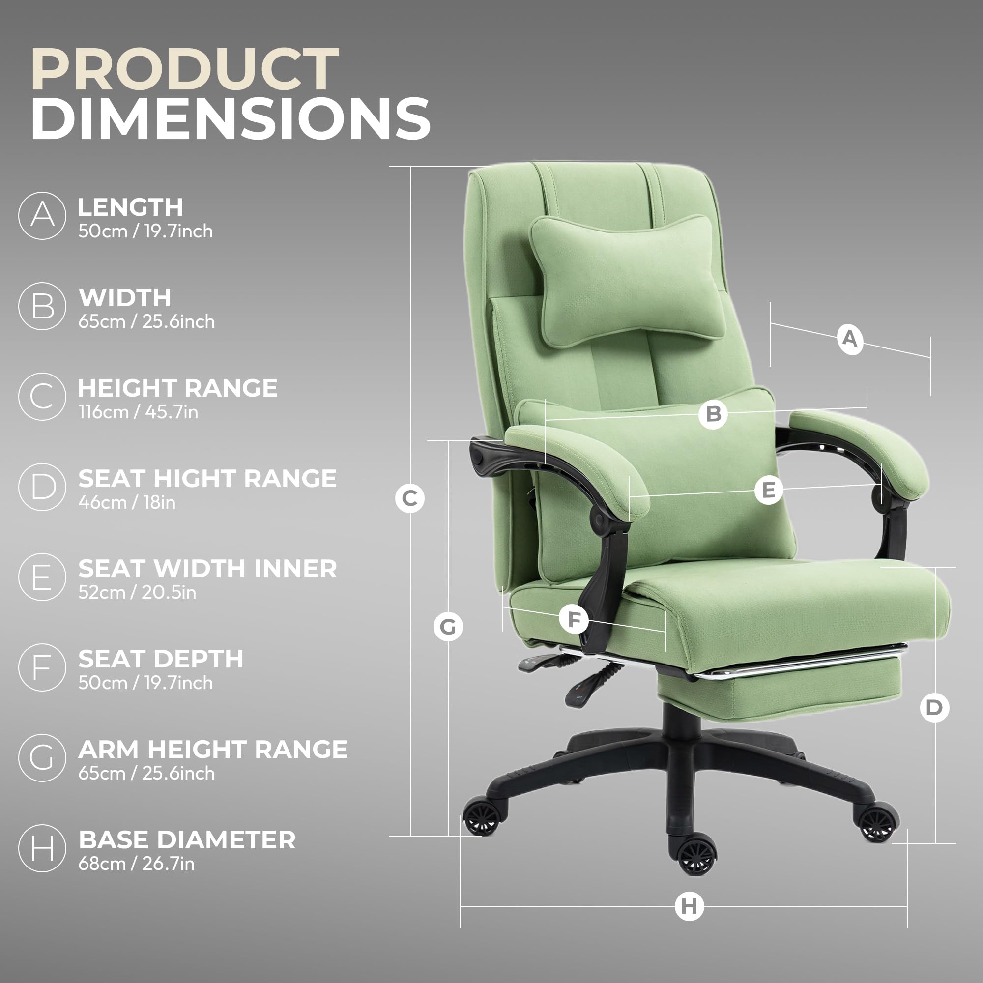Dowinx Ergonomic Executive Office Chair with Footrest - High Back Computer Desk Chair for Big and Tall Adults up to 350LBS, Reclining Swivel Home Office Gaming Chair in Green Fabric - Perfect for Long Work Hours, Gaming Sessions and Home Office Comfort