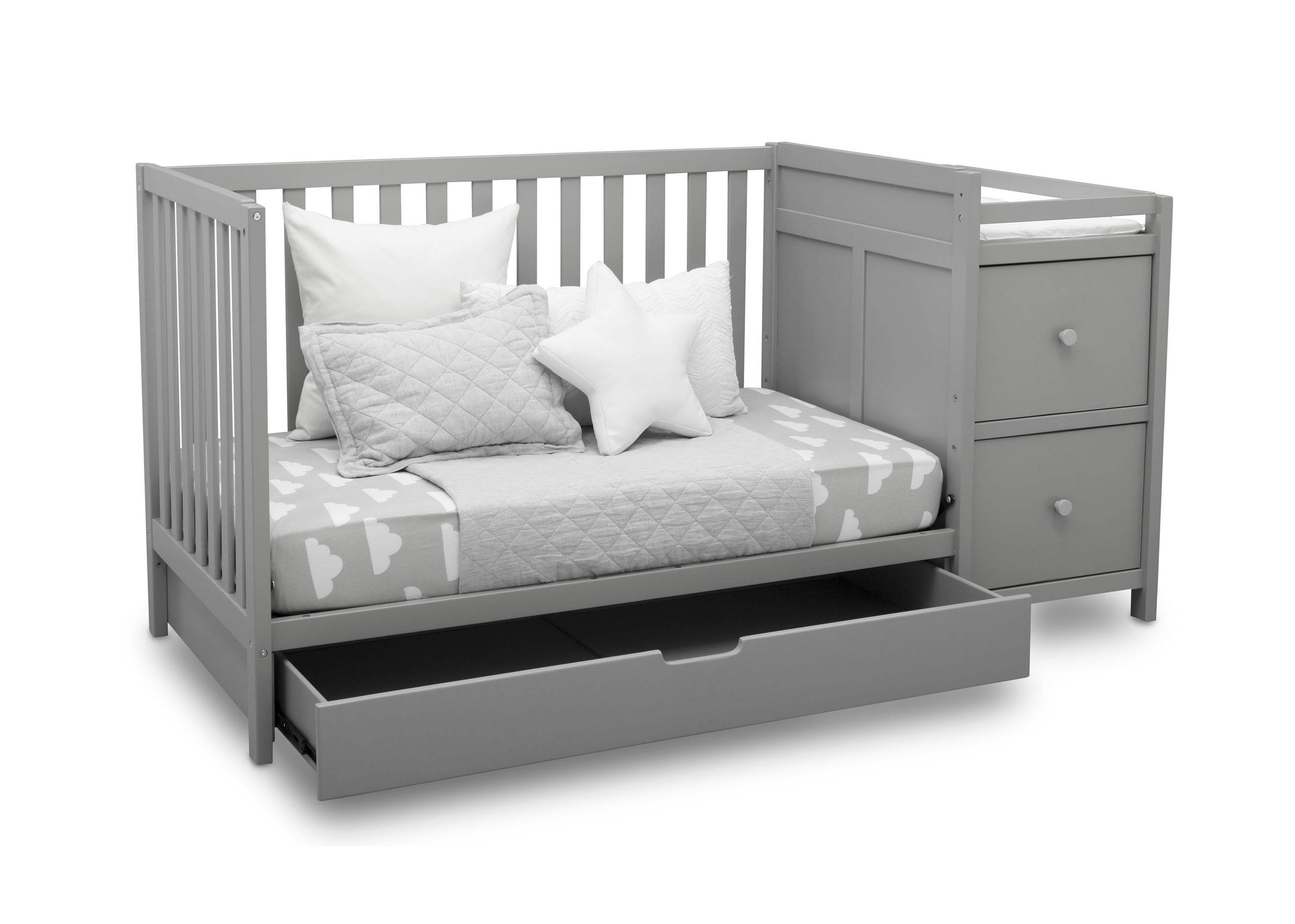 Luna Convertible Crib and Changer with Under Drawer - 3-in-1 Baby Nursery Furniture for Newborn to Toddler | Space-Saving Storage Solution for Diapers, Clothes & Baby Essentials | Perfect for Small Nursery Rooms & Modern Home Decor