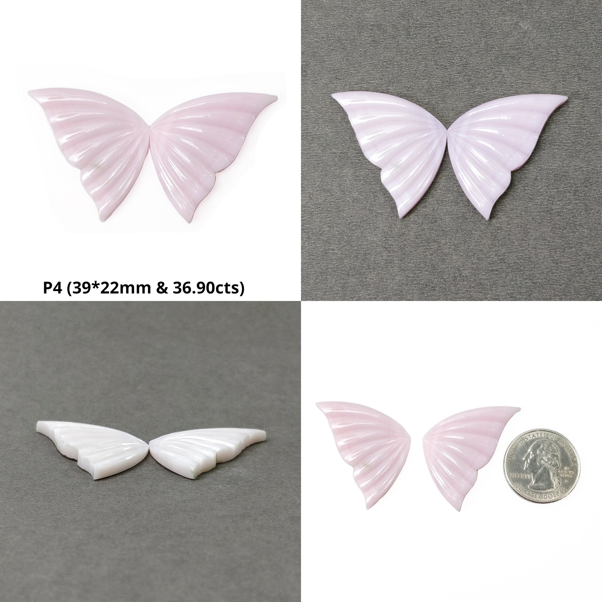 Natural Untreated Pink Opal Gemstone Butterfly Carving Pair - Handmade Pink Opal Jewelry for Meditation, Healing & Spiritual Gifts