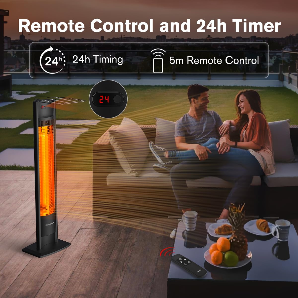 ThermoMate 1500W Portable Infrared Heater - Indoor Outdoor Electric Patio Heater with Remote, Timer & Tip-Over Protection - Perfect for Backyard, Restaurant, Garage & Office Use