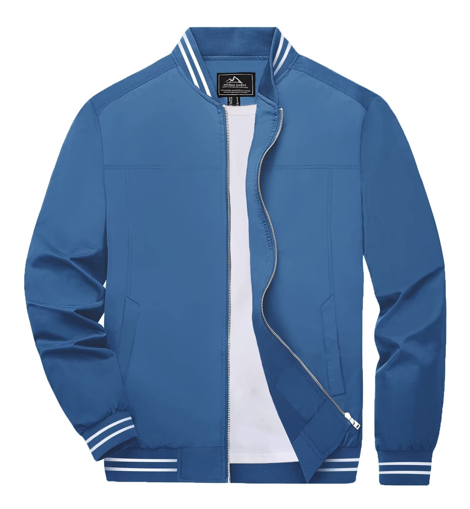 Men's Lightweight Waterproof Bomber Jacket - Breathable Windbreaker for Spring & Fall - Full Zip Thin Jacket for Outdoor Activities, Travel & Casual Wear