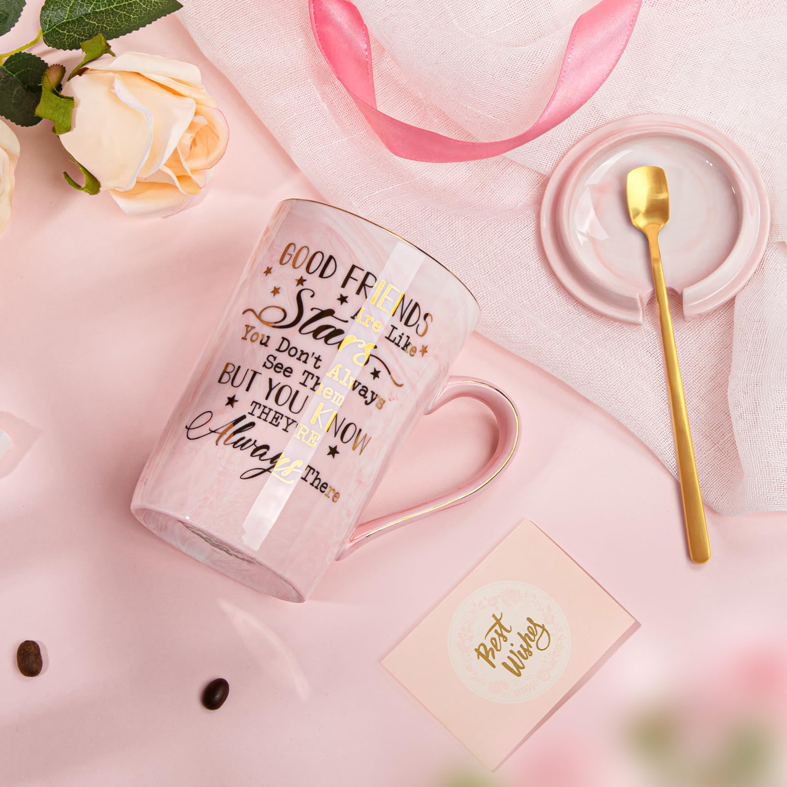 Best Friendship Gifts for Women - Unique BFF Birthday Present for Her, 14 oz Ceramic Marble Coffee Mug with Gold Print in Gift Box | Perfect for Besties, Female Friends & Special Occasions | Great for Coffee Lovers, Office Use & Thoughtful Surprises