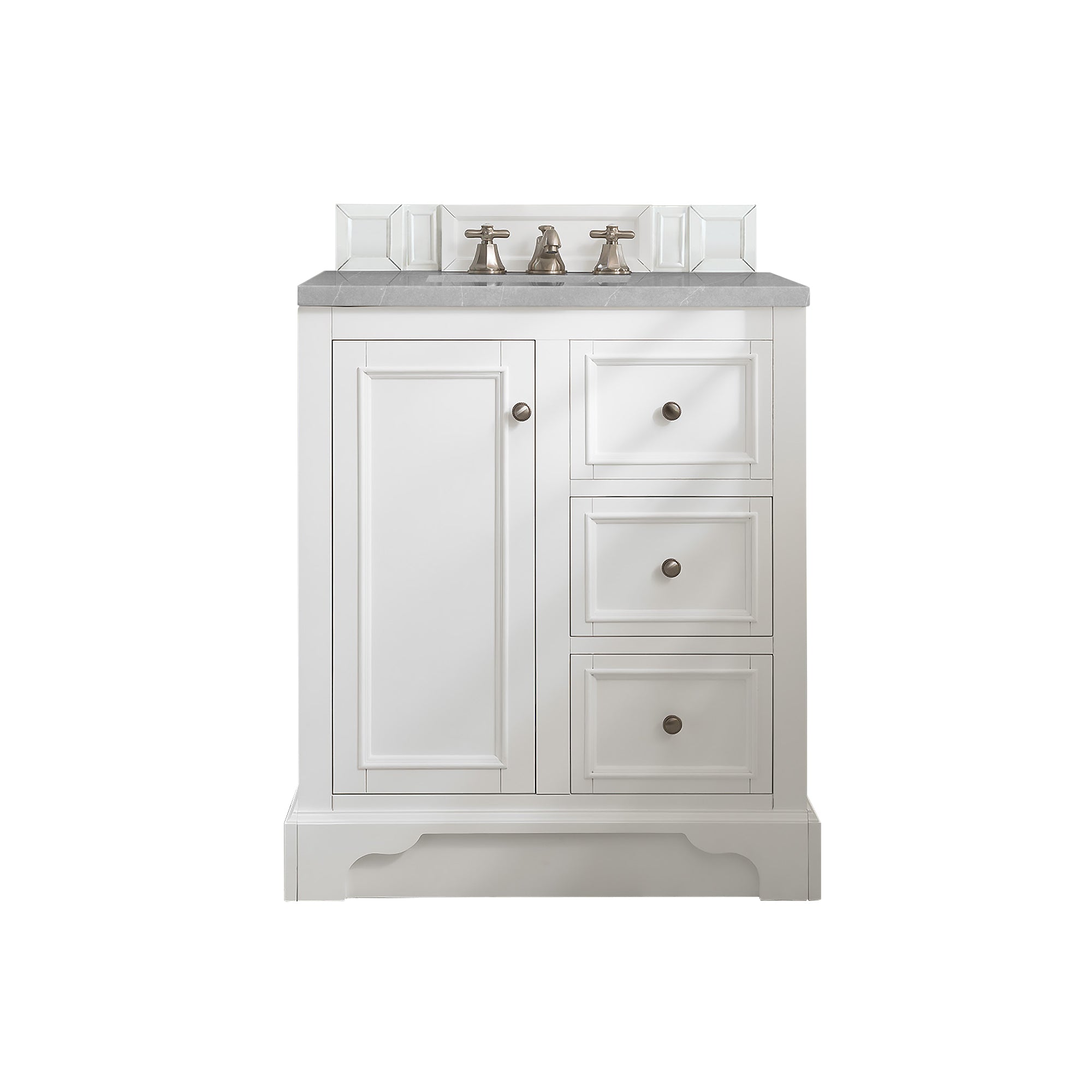 De Soto 30-Inch Single Bathroom Vanity Set with 3CM Eternal Serena Quartz Top in Bright White - Perfect for Modern Bathroom Remodeling & Small Space Solutions