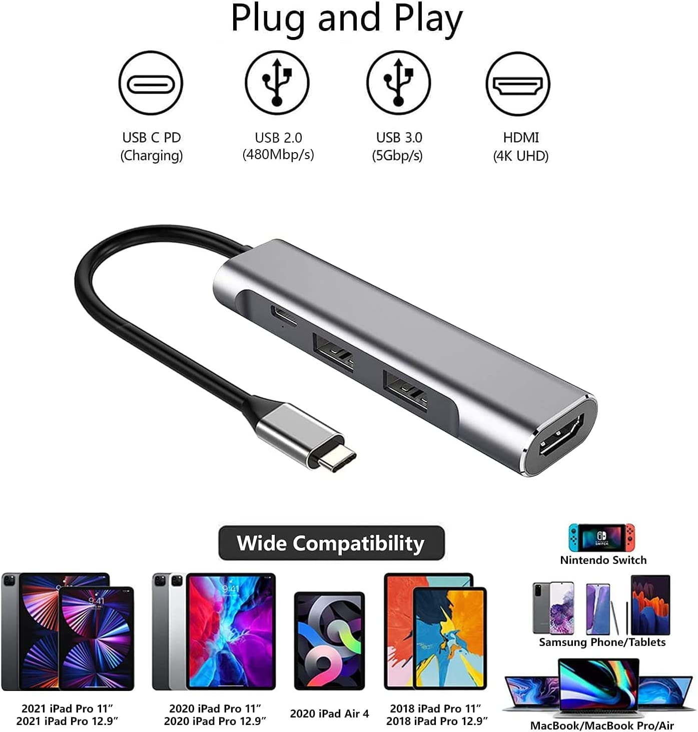 RREAKA Switch Dock for Nintendo Switch/Switch OLED - Portable 4K HDMI Docking Station Replacement with USB-C Cable | Travel & Home Gaming Setup for TV & On-the-Go Play