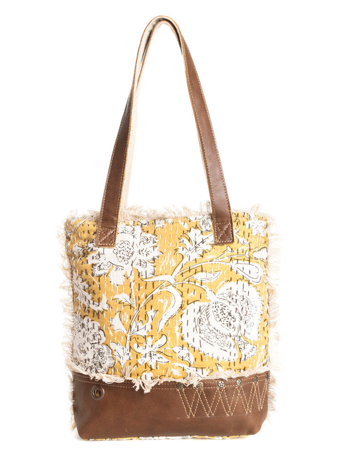 Myra Bag S 10851 Women's Prairie Leaf Mini Tote Bag - Gold Crossbody Purse for Everyday Use, Work, Shopping & Travel Accessories
