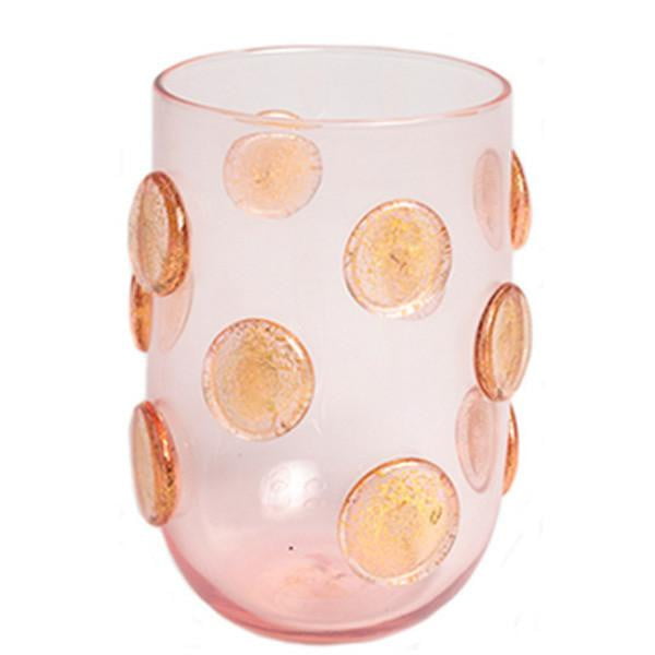Elegant Gold Polka Dot Drinking Glasses - Set of 4 Pink Glass Cups for Wine, Cocktails & Parties | Perfect for Home Decor, Bridal Showers & Dinner Parties