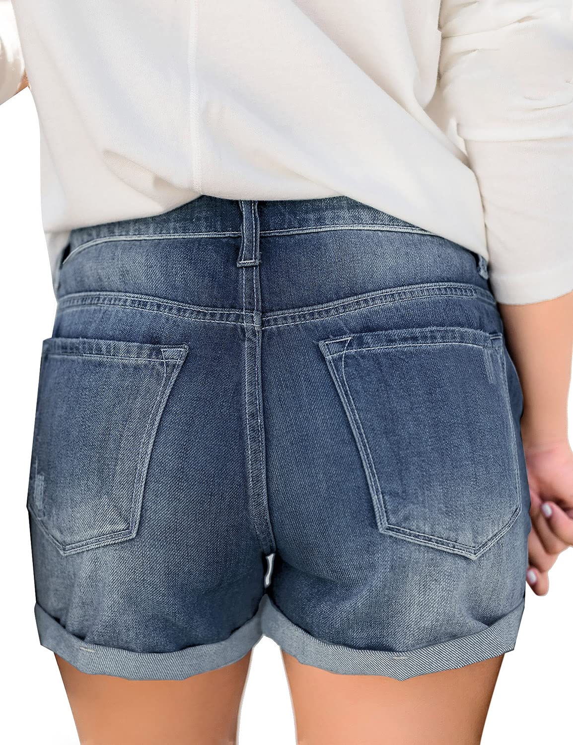 Luvamia Women's Ripped High Waisted Stretchy Denim Shorts with Cuffed Hem - Comfortable Distressed Jean Shorts for Summer, Casual Outfits, and Streetwear Fashion