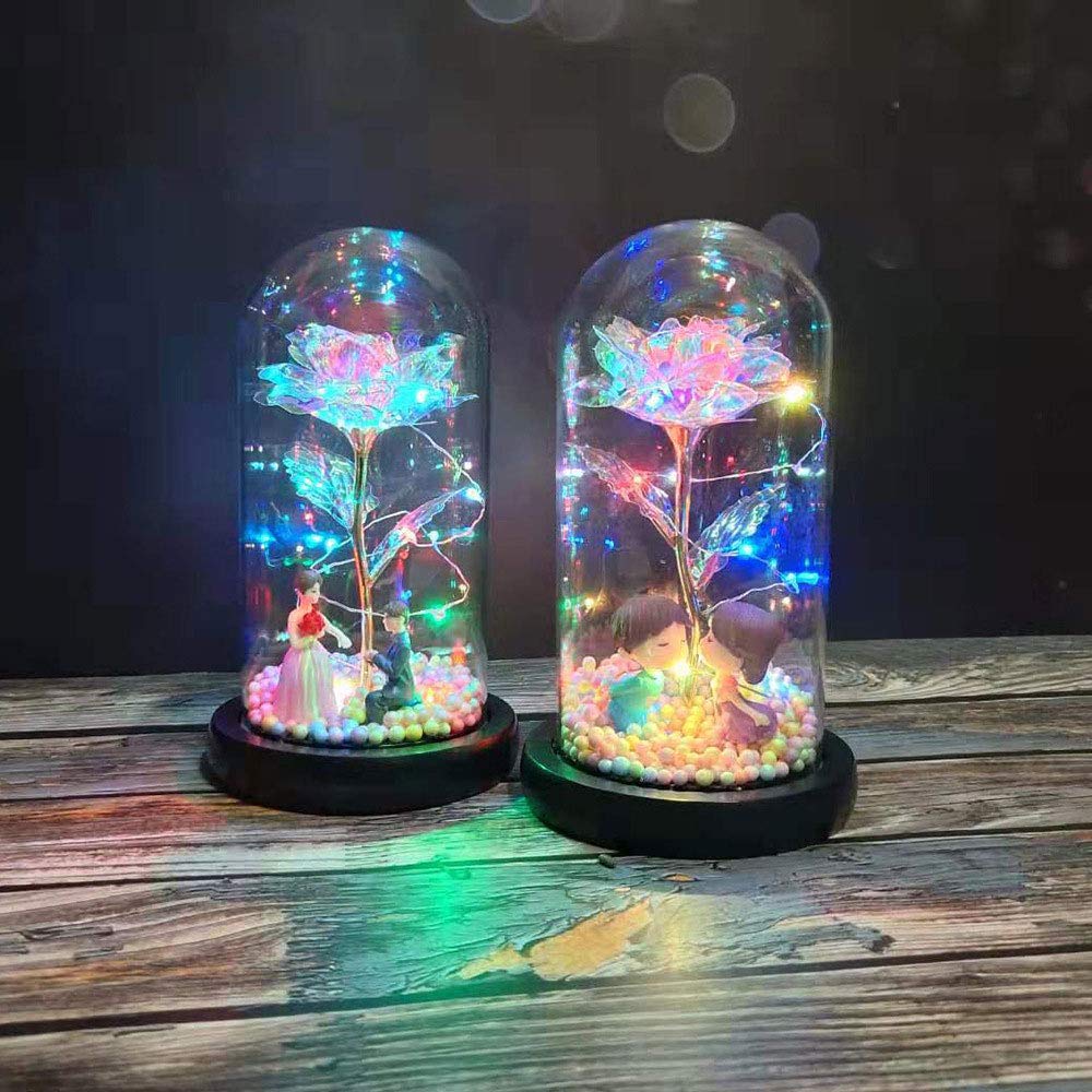 Galaxy Gold Dipped Rose Flower with LED Fairy Lights in Glass Dome on Wooden Base - Romantic Valentine's Day & Anniversary Gift for Her, Perfect for Bedroom Decor, Wedding Centerpiece, and Special Occasion Surprise