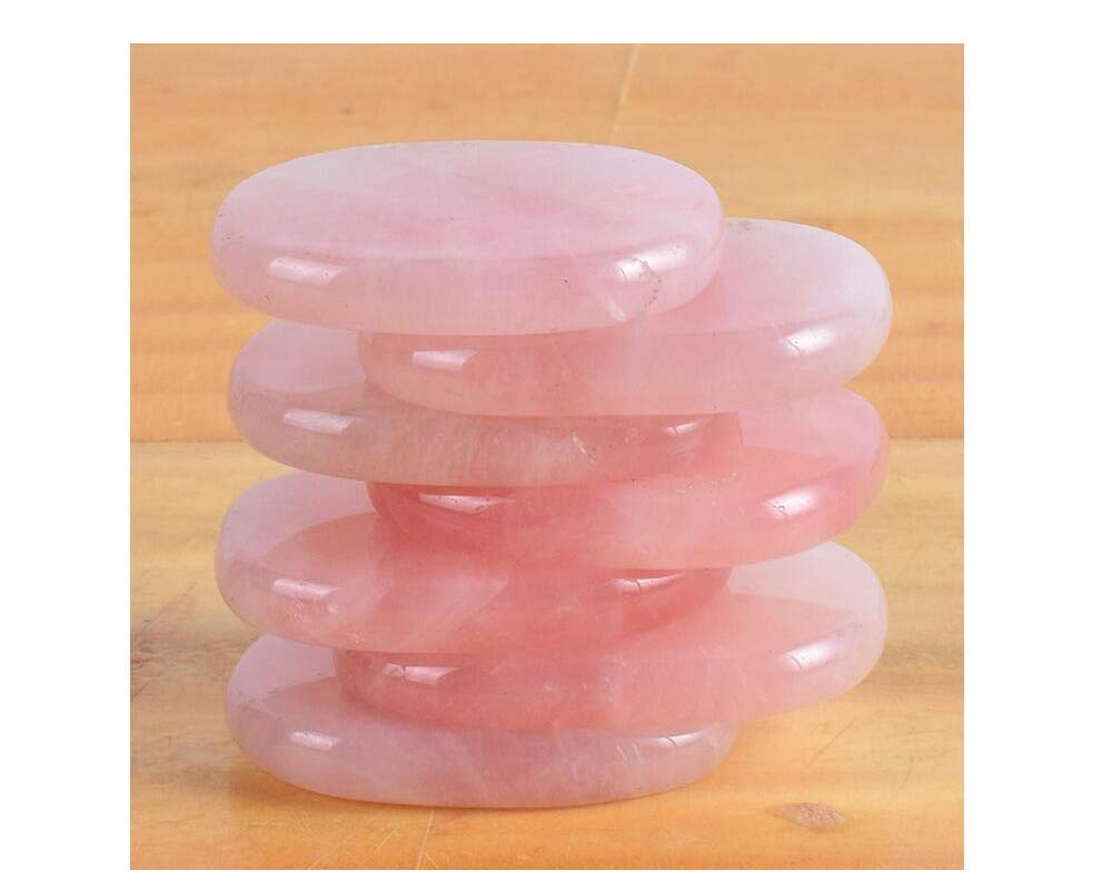 7-Piece Natural Rose Quartz Massage Stones Set - Smooth Healing Crystals for Professional & Home Spa Therapy, Facial & Body Relaxation