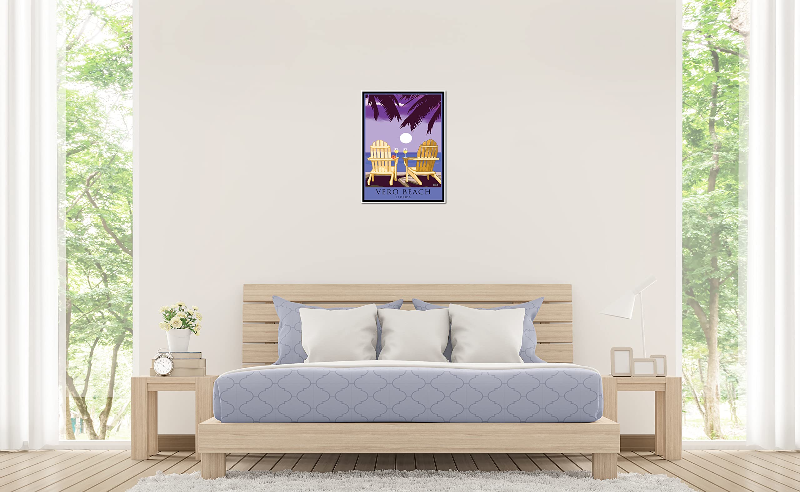 Vero Beach Florida Adirondack Chairs Palms White Wine Giclee Art Print Poster - 18