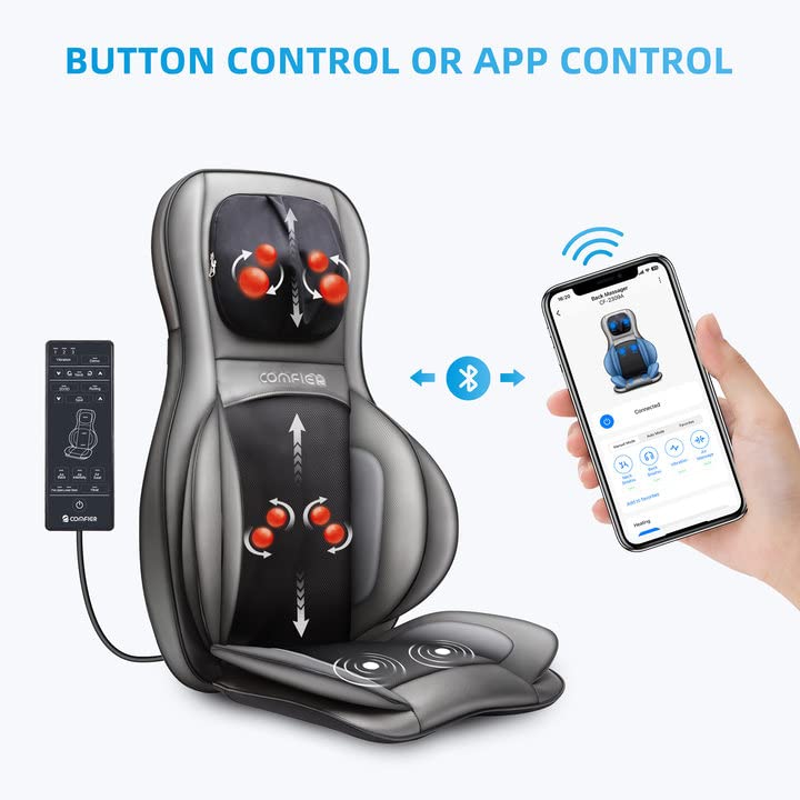 COMFIER Shiatsu Neck & Back Massager with Heat & Compression - 2D/3D Deep Tissue Kneading Massage Chair Pad, App Controlled Full Body Massager for Home/Office - Perfect Gift for Father, Men & Women (Grey) - Relieve Stress, Muscle Pain & Improve Posture While Working or Relaxing