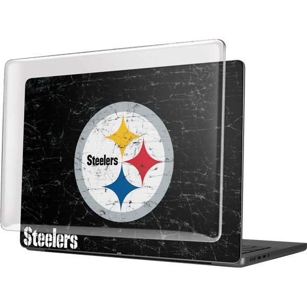 Official NFL Pittsburgh Steelers Distressed Design Skin & Case for MacBook Pro 14-inch (2021) - Protective Cover Compatible with M1 Chip Laptop - Perfect for Work, Travel & School Accessories