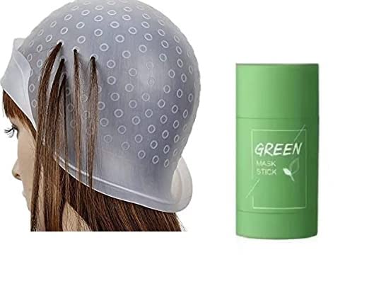 Organic Green Tea Sticks Face Shaping Mask with Silicone Highlight Cap - Hair Coloring Dye Cap with Metal Hook - Perfect for Salon Styling & At-Home Hair Treatments