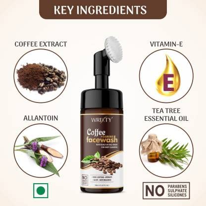 Wrixty Coffee Foaming Face Wash with Built-In Face Brush - Deep Cleansing, Hydrating & Acne Control for Oily Skin | Men & Women | 150ml | Perfect for Morning Routine & Post-Workout Refresh