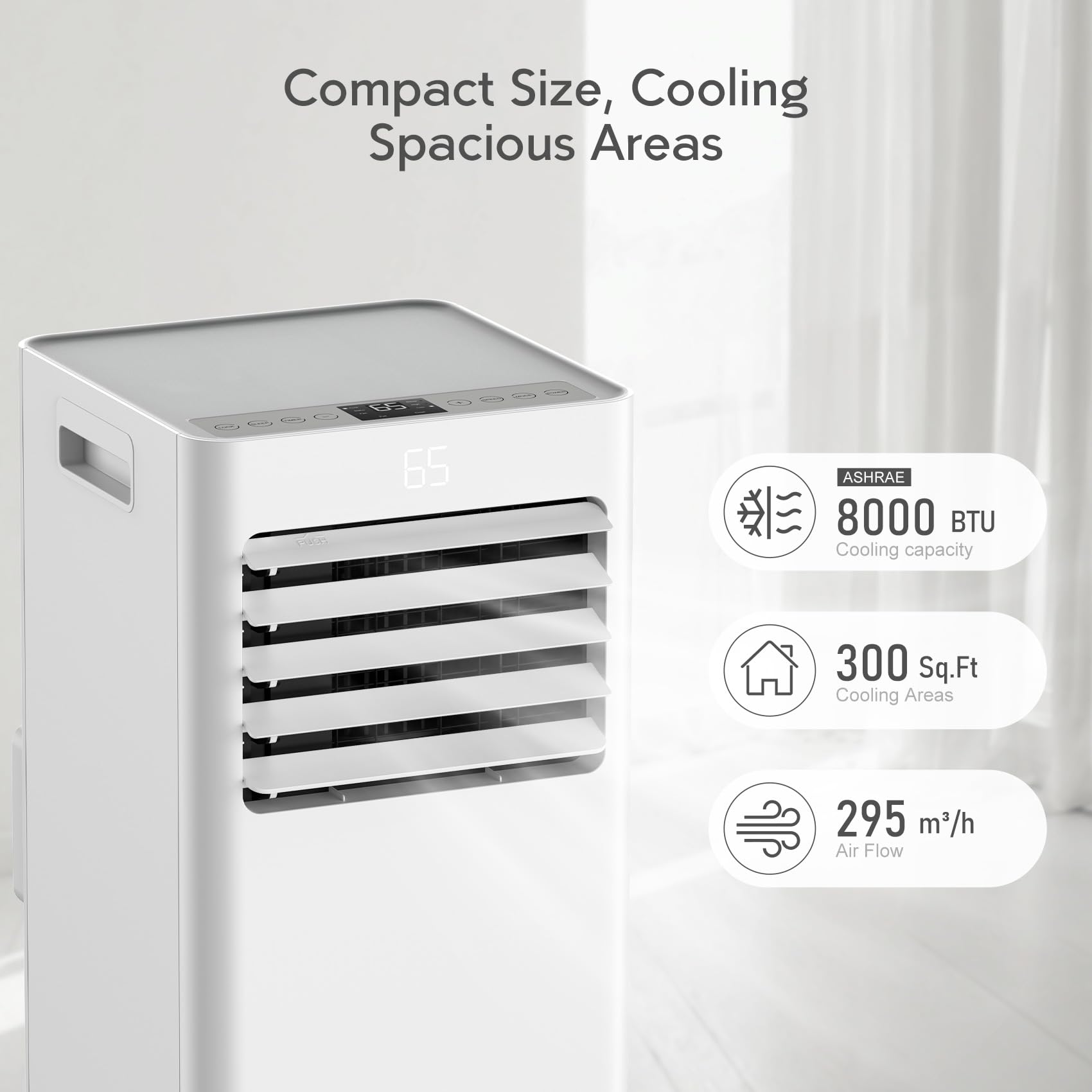 8,000 BTU Portable Air Conditioner for Large Rooms Up to 350 Sq.Ft - 3-in-1 Cooling Unit with Remote Control & Installation Kit - Perfect for Bedrooms, Living Rooms & Home Offices