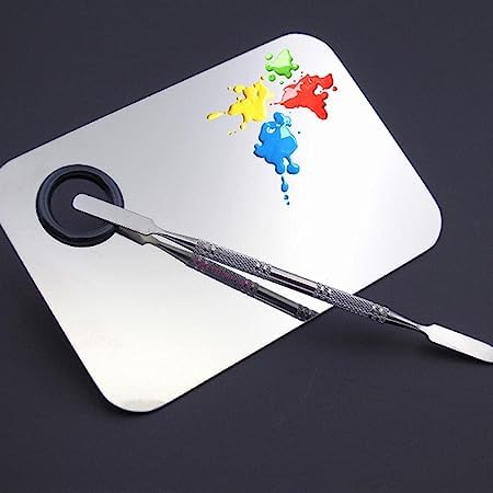 Professional Stainless Steel Cosmetic Mixing Plate with Spatula - Makeup Palette for Foundation, Concealer & Eyeshadow Blending - Ideal for Makeup Artists & DIY Beauty Enthusiasts at Home or Salon