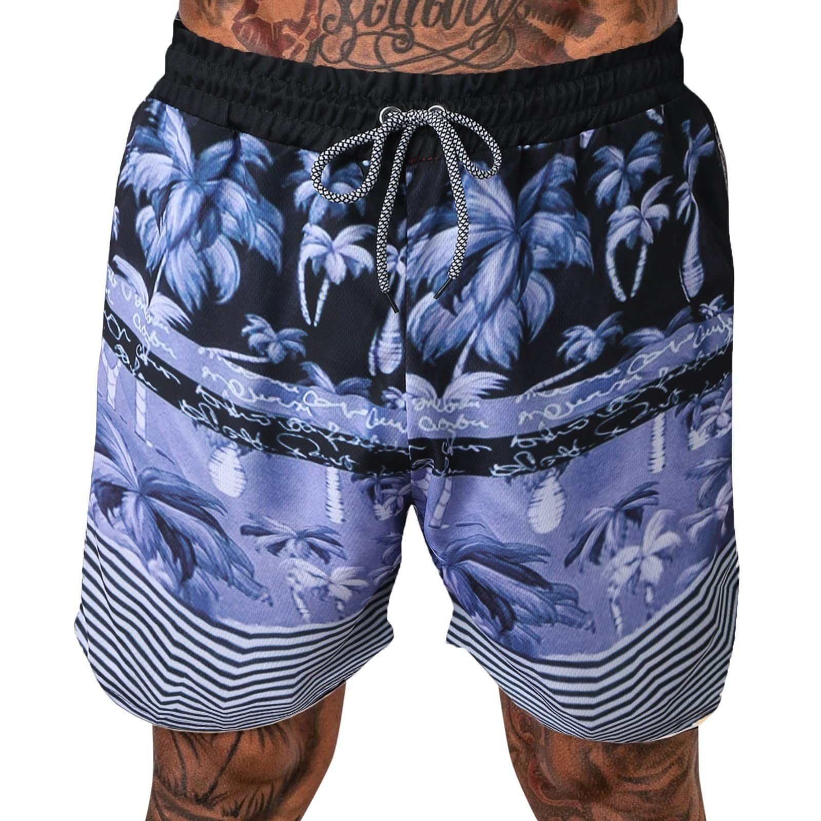 Men's Casual Loose Fit Shorts - Summer Beach Swim Trunks with Fashion Print & Lace Up Design for Outdoor Streetwear | Perfect for Swimming, Vacation, and Daily Wear