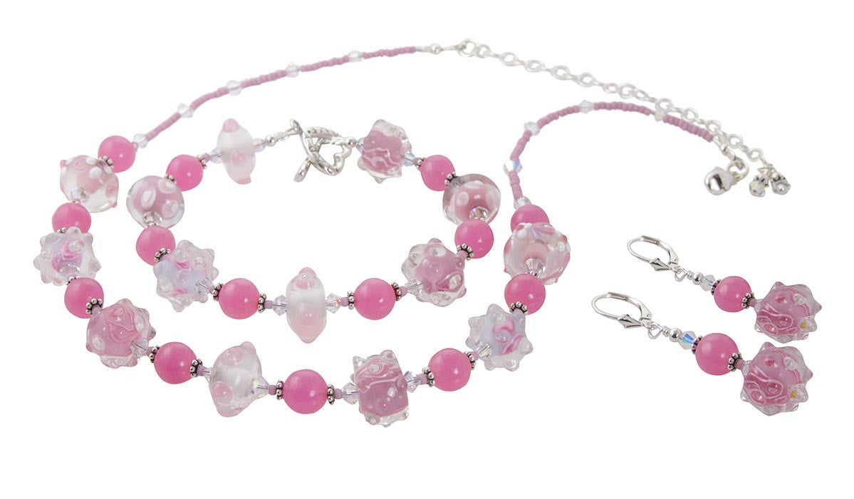 Elegant Pink Lampwork Jewelry Set - Handmade Glass Bead Necklace & Earrings - Perfect for Weddings, Parties & Special Occasions