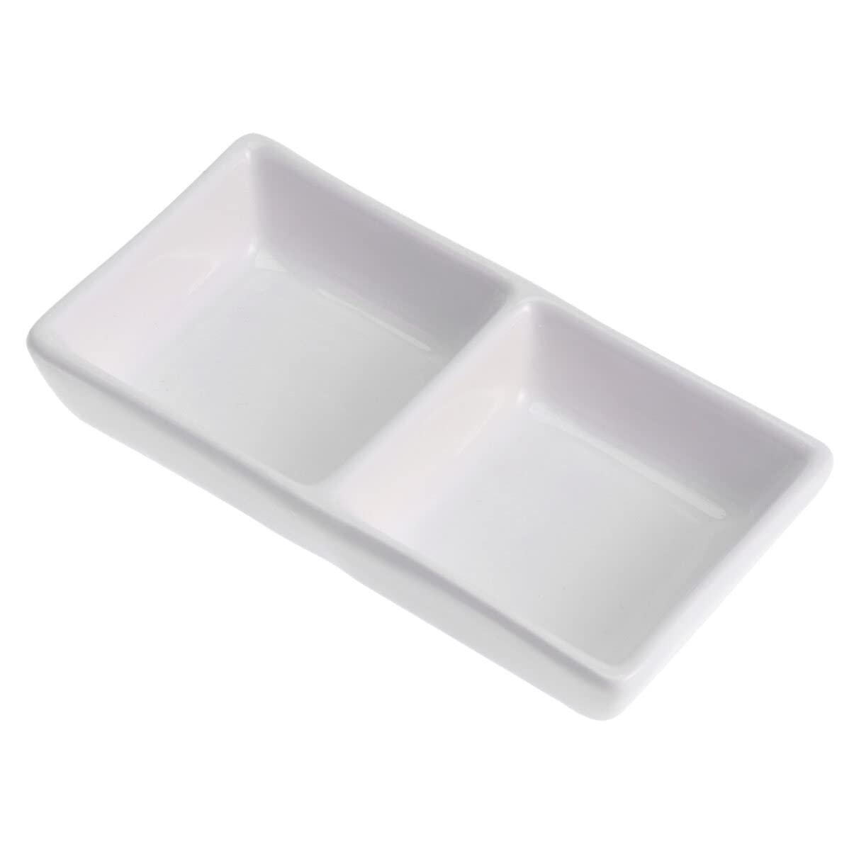 Kichvoe 2-Compartment Divided Ceramic Appetizer Plates - White Soy Sauce Dipping Dishes, Charcuterie Bowls & Snack Platter for BBQ, Ketchup, Vinegar - Perfect for Entertaining, Party Serving & Restaurant Use