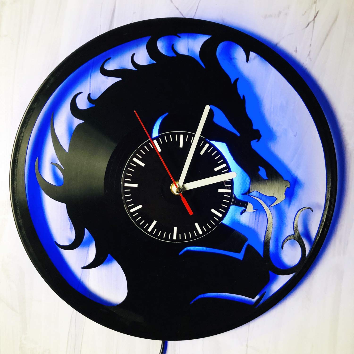 **Mortal Kombat LED Backlit Vinyl Wall Clock - Blue Night Light for Gaming Room, Bedroom & Living Room Decor | Silent Non-Ticking, Modern LED Time Display with Atmosphere Lighting**