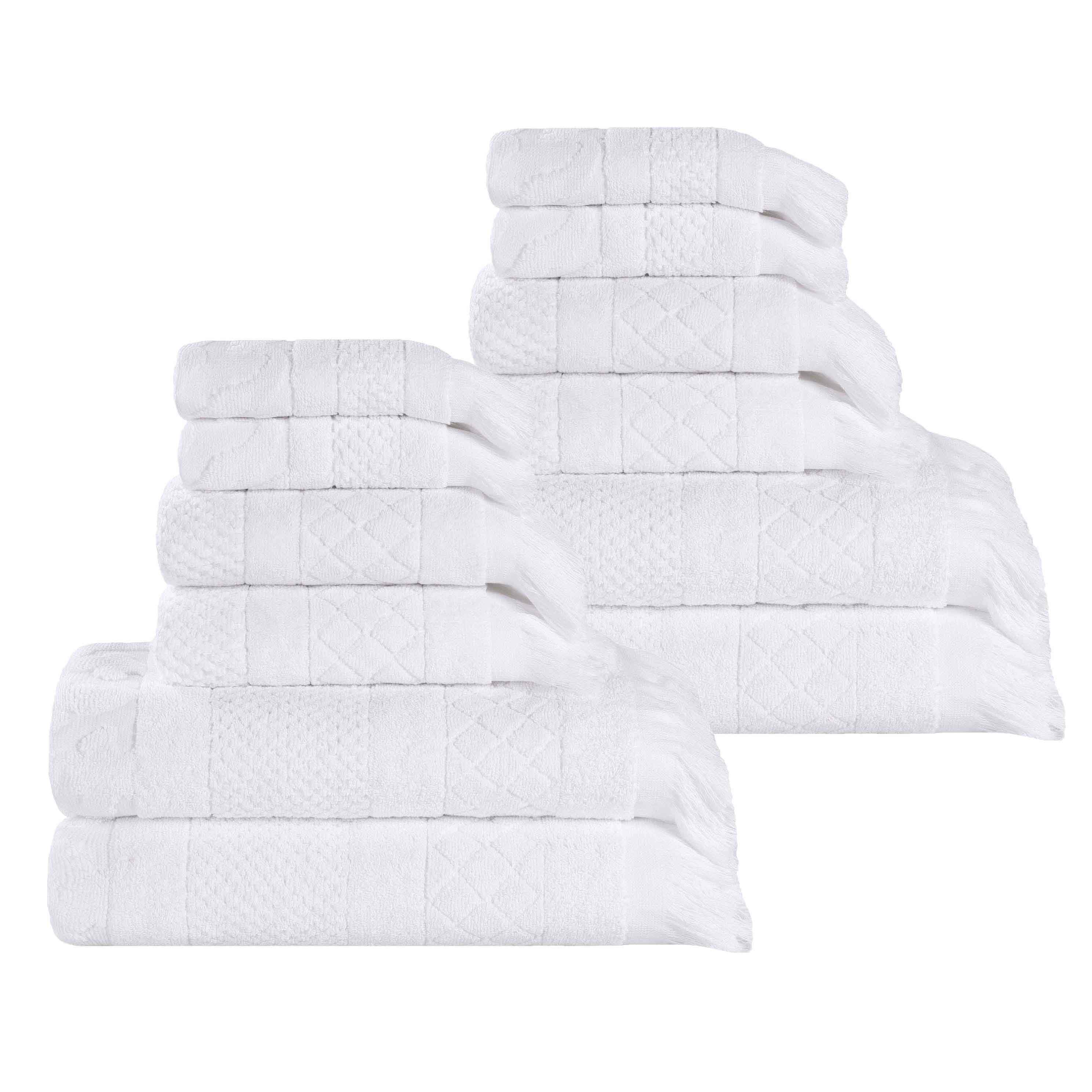 Rolla Cotton Geometric Jacquard Plush Soft Absorbent 12-Piece Bath Towel Set | Luxury Bath & Spa, Guest Bathroom Essentials