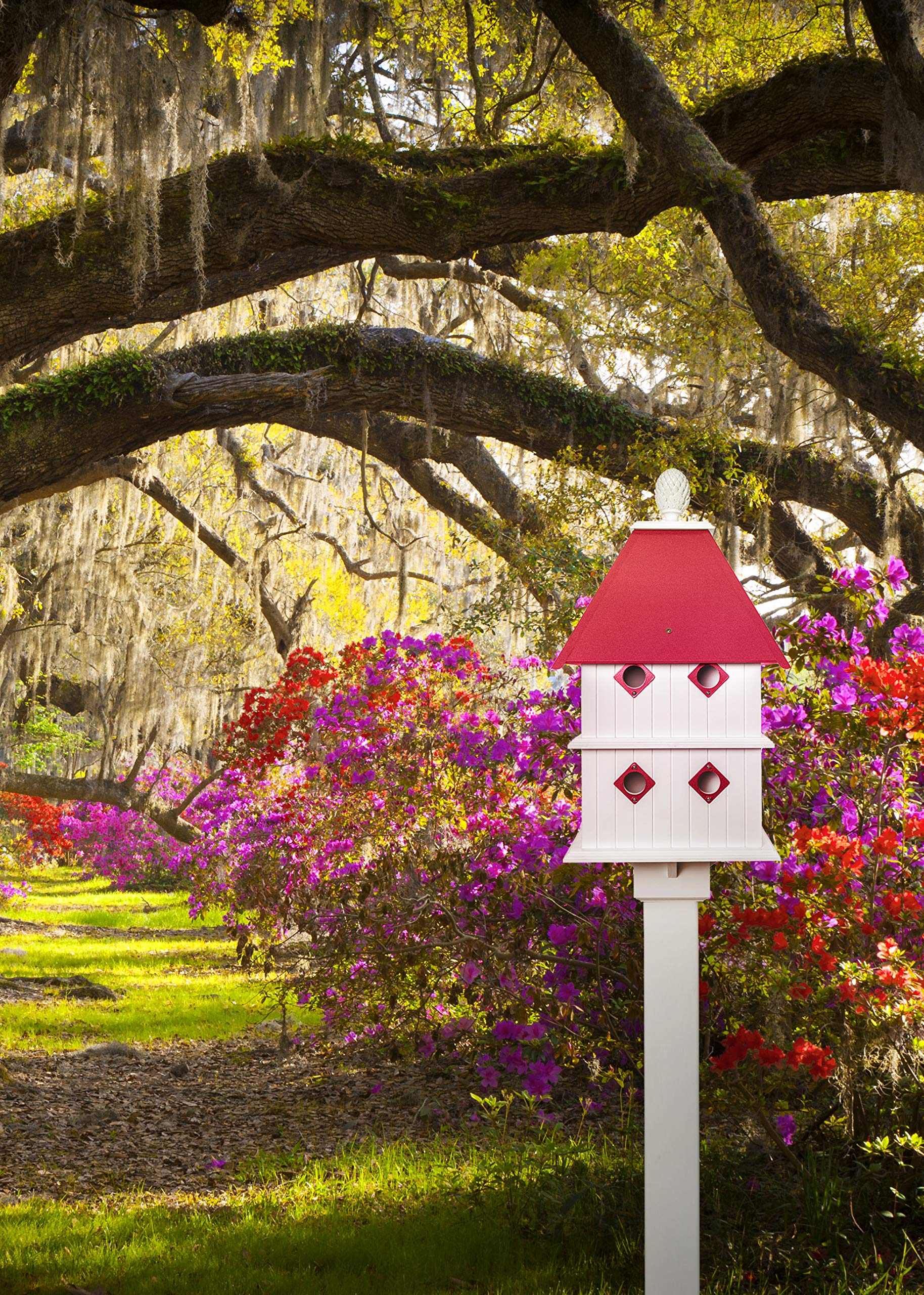 Premium Manor Bird House in Merlot Red - Handcrafted Wooden Birdhouse for Outdoor Garden Decoration - Attract Wild Birds & Enhance Your Backyard Aesthetic