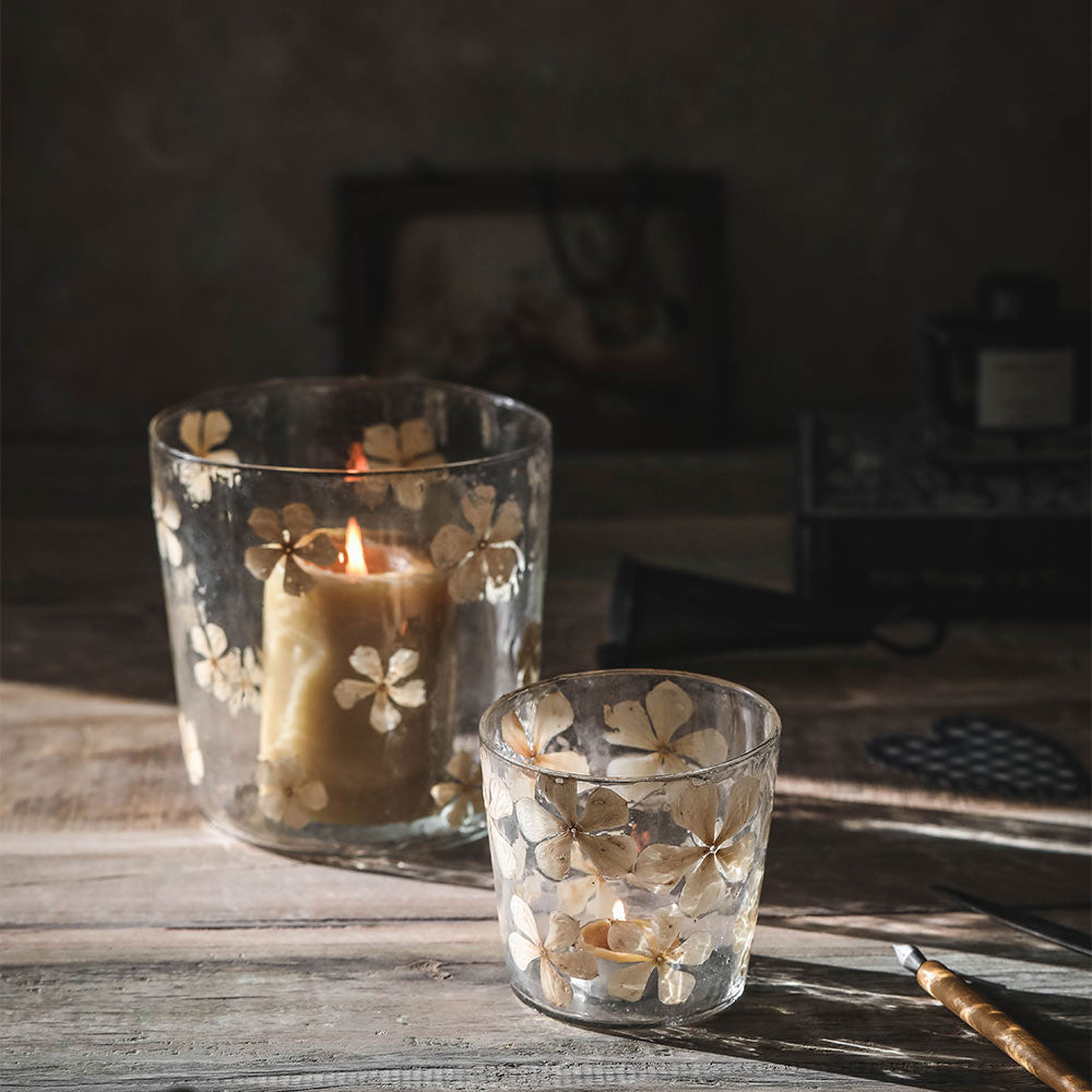 Elegant Glass Hurricane Candle Holder with Everlasting Floral Design - Perfect for Wedding Centerpieces, Home Decor & Romantic Dinner Settings