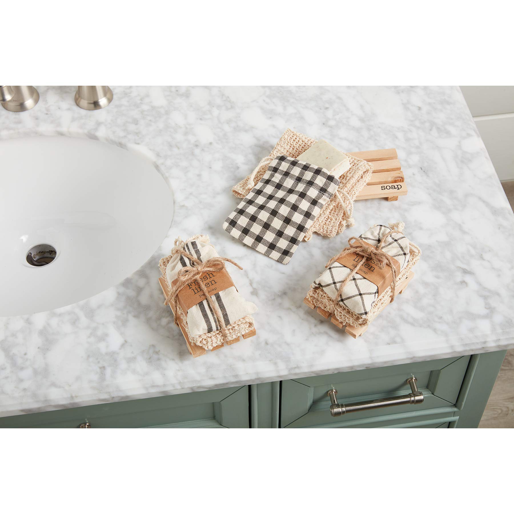 Mud Pie Soap Dish and Washcloth Set with Buffalo Design - Ceramic Soap Holder and Absorbent Cotton Cloth for Bathroom, Kitchen Sink, and Guest Room Decor