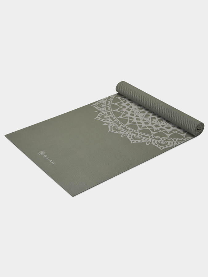 Premium Gaiam Olive Marrakesh Yoga Mat 5mm Thick - Non-Slip Eco-Friendly Exercise Mat for Yoga, Pilates & Home Workouts - Perfect for Studio, Gym & Travel Use