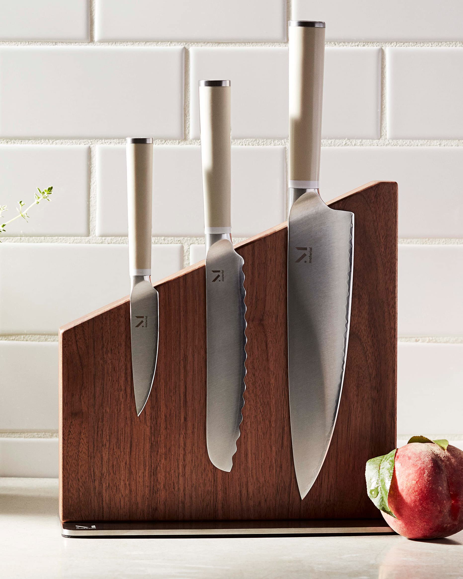Premium 3-Piece Knife Set with Walnut Stand - Chef Knife, Paring Knife, Utility Knife - Perfect for Home Cooking, Camping & Outdoor Adventures