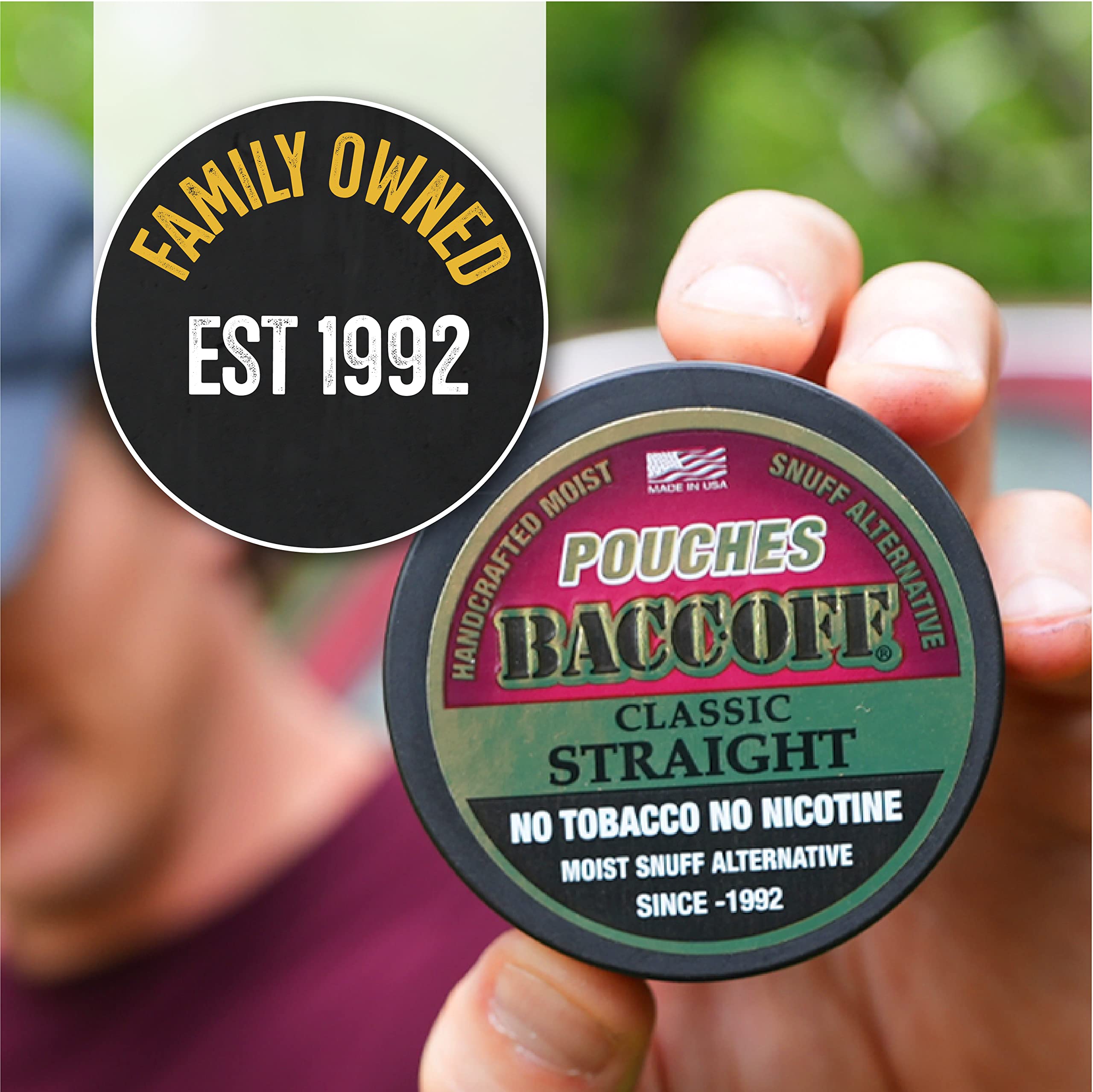 5 Cans BaccOff Classic Straight Pouches - Tobacco Free & Nicotine Free Snuff Alternative | Premium Smokeless Tobacco Substitute for Work, Travel & Social Occasions