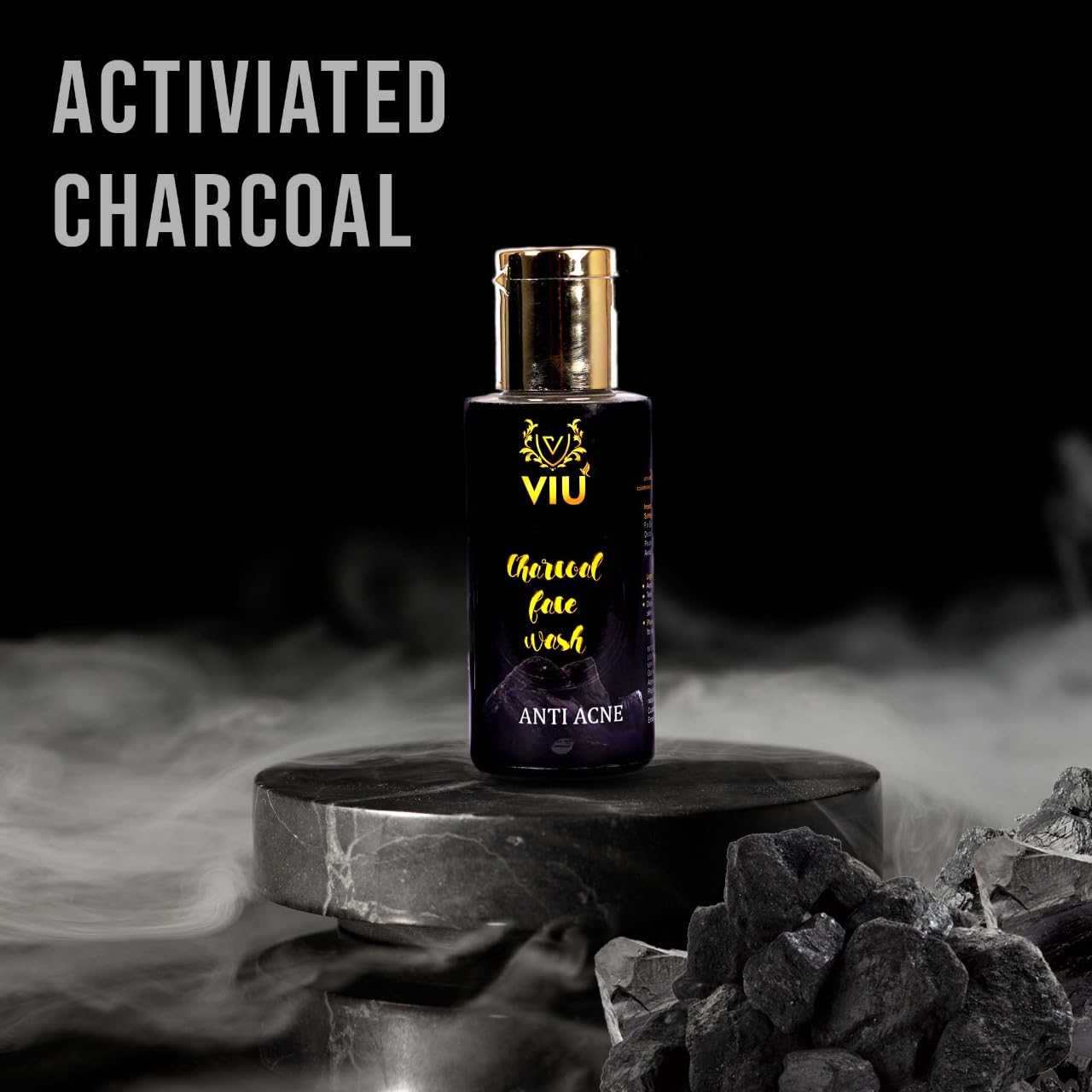 VIU Naturals Charcoal Face Wash for Men - Organic Activated Charcoal Cleanser | Fights Acne, Brightens Skin, Protects from Pollution (100ml) | Perfect for Daily Skincare Routine & Gym Recovery