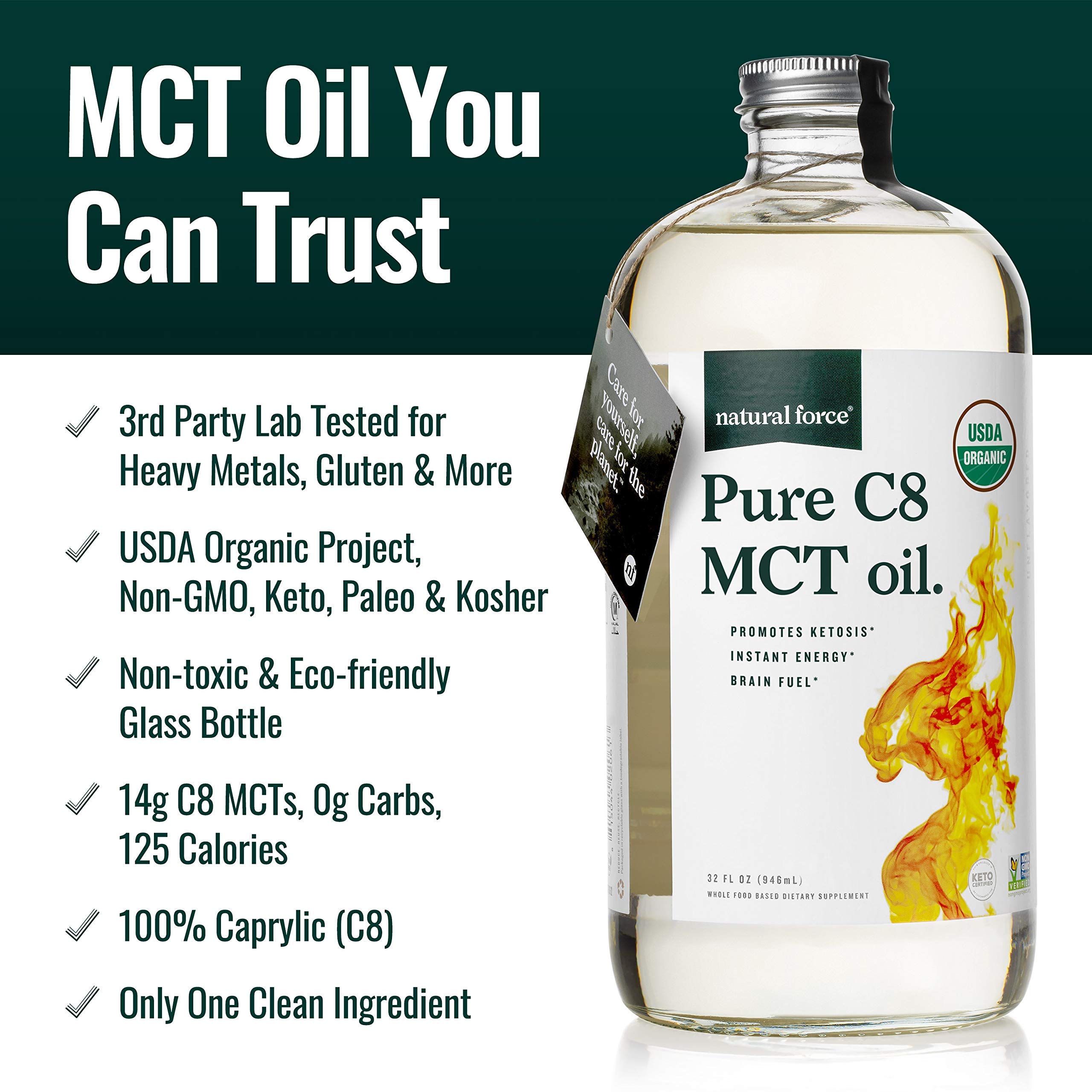 Natural Force Clean Decaf Coffee with Organic Pure C8 MCT Oil Bundle – 100% C8 MCTs, Mold & Mycotoxin Free, Non-GMO, Keto, Paleo, Vegan – 12 Oz & 32 Oz – Perfect for Morning Energy Boost & Keto Diet Support