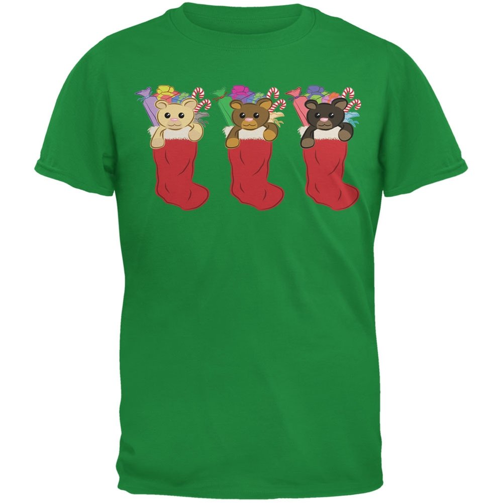 Christmas Stockings 3 Teddies Kelly Adult T-Shirt - Festive Holiday Apparel for Women, Men & Couples - Perfect for Christmas Parties, Family Gatherings & Gift Exchanges