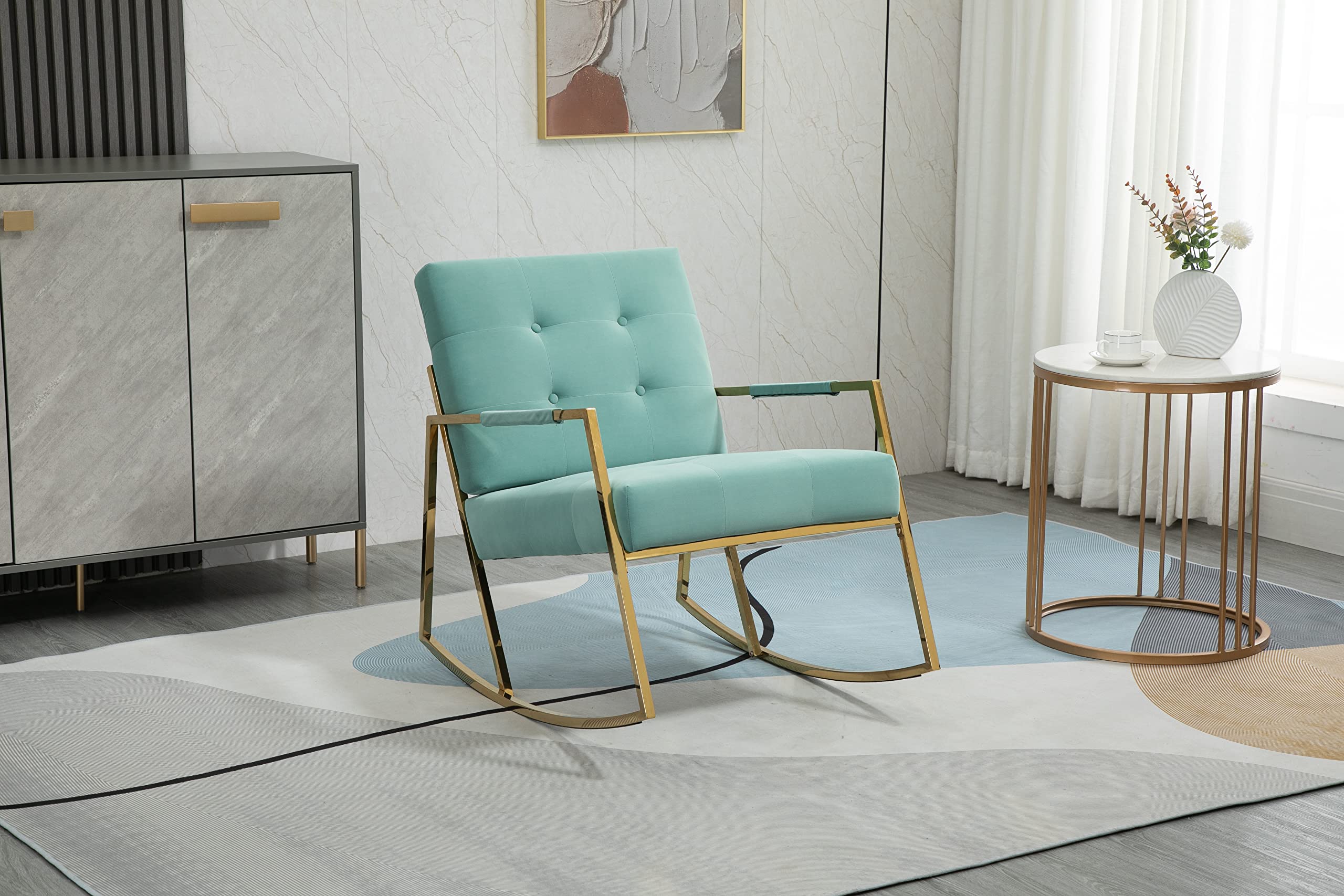 Modern Accent Chair with Comfortable Rocking Design & Stainless Steel Legs - Perfect for Living Room, Bedroom, or Nursery Relaxation